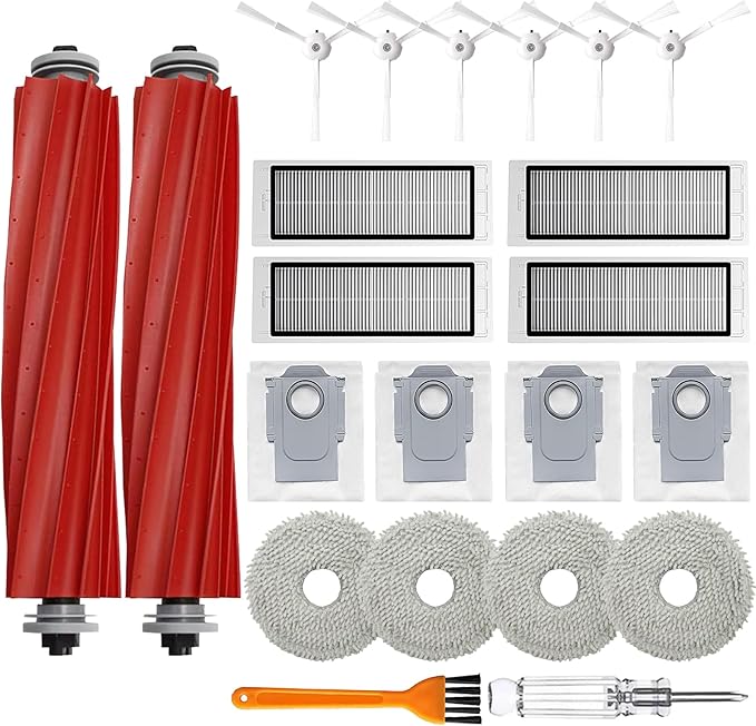 Accessories Kit Compatible with Roborock Q Revo【Not for Qrevo S/Pro/Plus/Maxv】Robtic Vacuum Cleaner, 2 Main Brush Roller, 4 Hepa Filters,4 Mop Pads,4 Dust Bags, 6 Side Brush,22 Pack Replacement Parts - AquaVibe