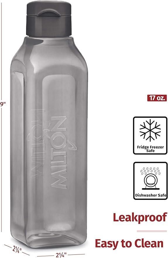MILTON Travel Water Bottle – 1Pcs Reusable Sports Bottle with Easy Open Close Lid and Leakproof Neck – Food Grade Plastic Water Bottles for Adults and Kids, School, Gym