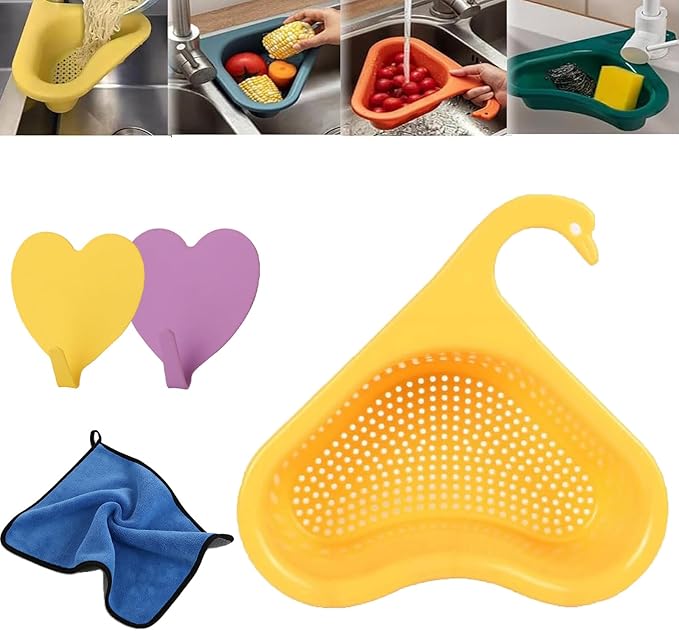 Faucet Hanging Filter Basket for Kitchen Sink, Faucet Hanging Filter Basket, Kitchen Sink Drain Basket Swan, Multifunctional Drain Basket for Kitchen Drain Strainer (Yellow)