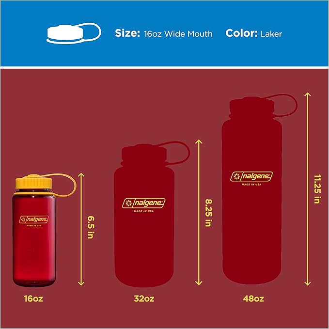 Nalgene 16 oz Wide Mouth Water Bottle | BPA-Free, Durable & Leak Proof, Lightweight Travel Bottle, Fits in Cupholders, Laker