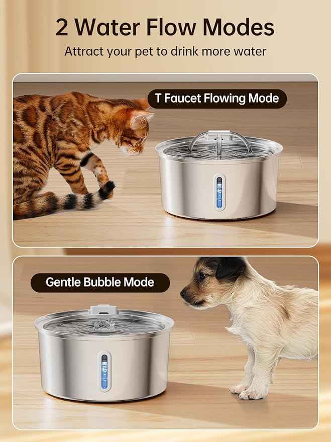 Cat Water Fountain Stainless Steel, 3.2L/108Oz Pet Water Fountain for Drinking, Automatic Metal Dog Water Dispenser Bowl with Quiet Pump, Dual-Stream, Filtration for Cats, Dogs, Multiple Pets Indoor