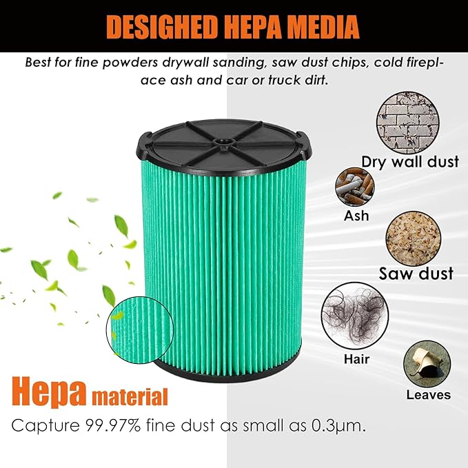 Universal Filters Replaces CMXZVBE38777 /CMXZVBE38753 Craftsman Hepa Graded Filter, Replaces # 9-38753, Fits 5-20 Gallon Shop Vacuums1988+, with Foam Sleeve -2 Pack - AquaVibe