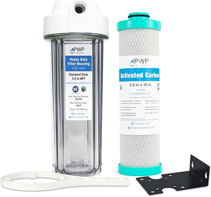 RV Water Filter System with Activated Carbon Filter 2.5X10 1/2" NPT Ports Replaces FRE-10H OEM