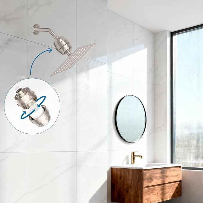 iFealClear Shower Head Filter, High Output Shower Filter for Hard Water for Remove Chlorine and Fluoride, Reduce Dry Itchy Skin and Eczema, 20-Stage Consistent Flow Shower Water Filter, Brushed Nickel