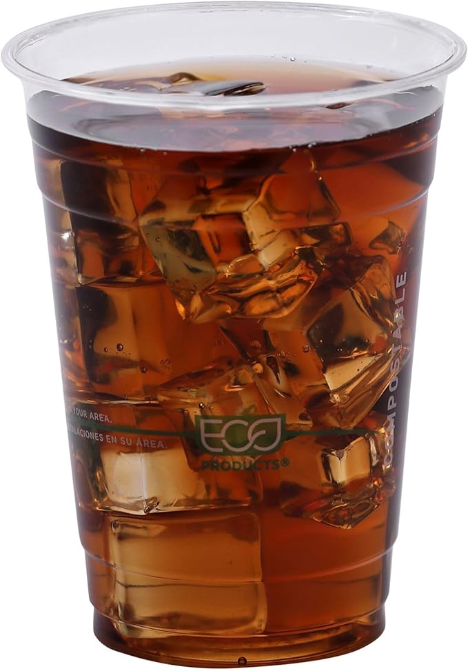 ECO PRODUCTS GreenStripe Clear Compostable 16oz PLA Plastic Cups, Pack of 50, Disposable Renewable Plant-Based Cold Cups, For Cold Drinks & Snacks, BPI Certified, ASTM Compliant.