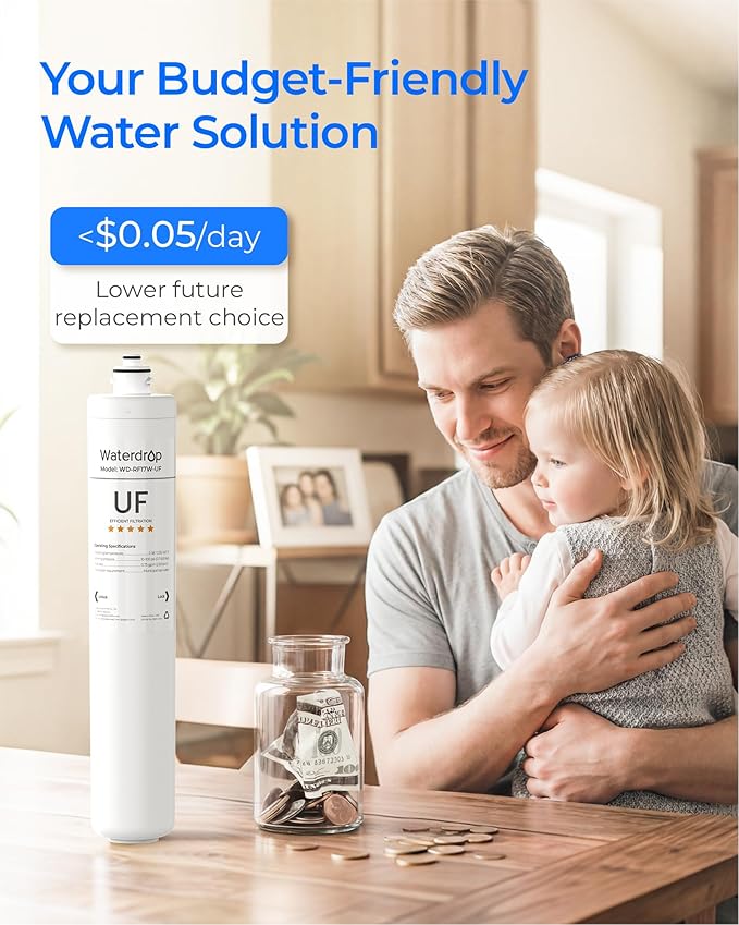 Waterdrop RF17W-UF 0.01 Micron Water Filter, Reduces Lead, Chlorine, Bad Taste & Odor, 24K Gallons High Capacity, Replacement for Waterdrop Under Sink Water Filtration system, White