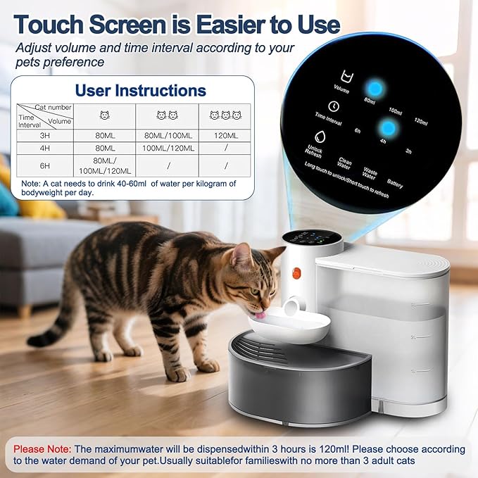 Smart Pet Water Fountain, 3.5L/118oz Large Capacity Automatic Water Dispenser Filterless Wireless Cat Water Fountain for Cats & Small Dogs, Ultra-Quiet with Water Absorbent Pad