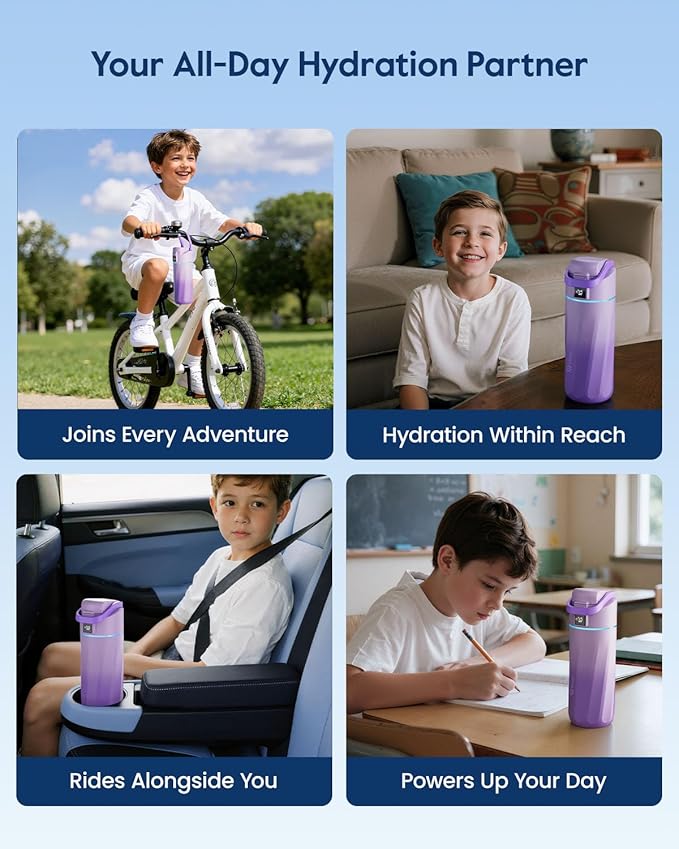 BOOST Smart Water Bottle with Reminder & Tracker, 16oz Kids Water Bottle for School, DIY Refrigerator Magnets, BPA-Free Vacuum Insulated Stainless Steel, Ideal Gift for Christmas, New Year