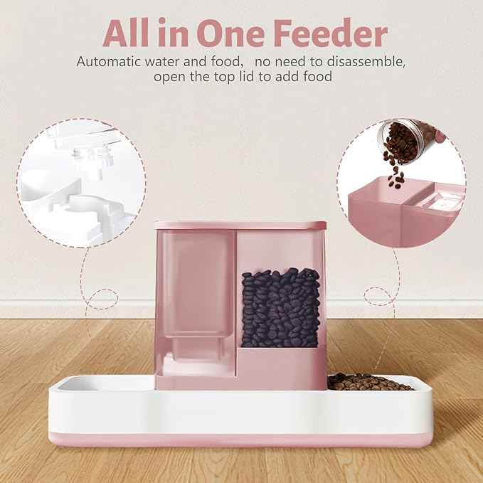 Yummy Sam Automatic Small Pet Feeder and Water Dispenser, 2 in 1 Gravity Cat Auto Pet Feeder and Waterer Set Feeder Dish for Small Medium Pets Dog Puppy Kitten (Pink)