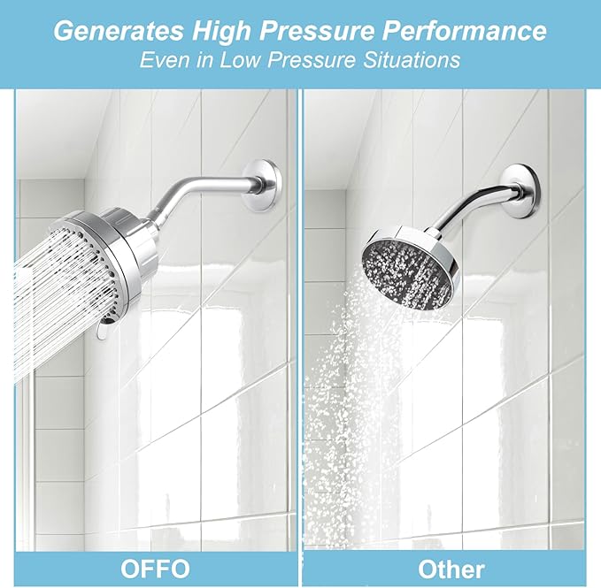 OFFO Filtered Shower Head, 20 Stage Shower Filter Head for Hard Water with Pause Mode, 9 Modes High Pressure Shower Head with Filter for Remove Chlorine and Harmful, Chrome - AquaVibe