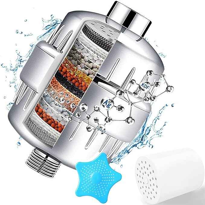 32 Stage Shower Filter with Vitamin C for Hard Water - Water Softener Shower Head Filter with Replaceable Multi-Stage Filter Cartridge to Remove Chlorine, Heavy Metal