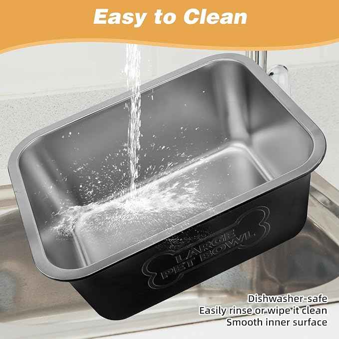 3 Gallons Large Dog Water Bowl, Stainless Steel Metal Dog Bowls, Large Capacity Pet Food Bowl Water Dish for Indoor and Outdoor Universal for Medium to Giant Dogs Black