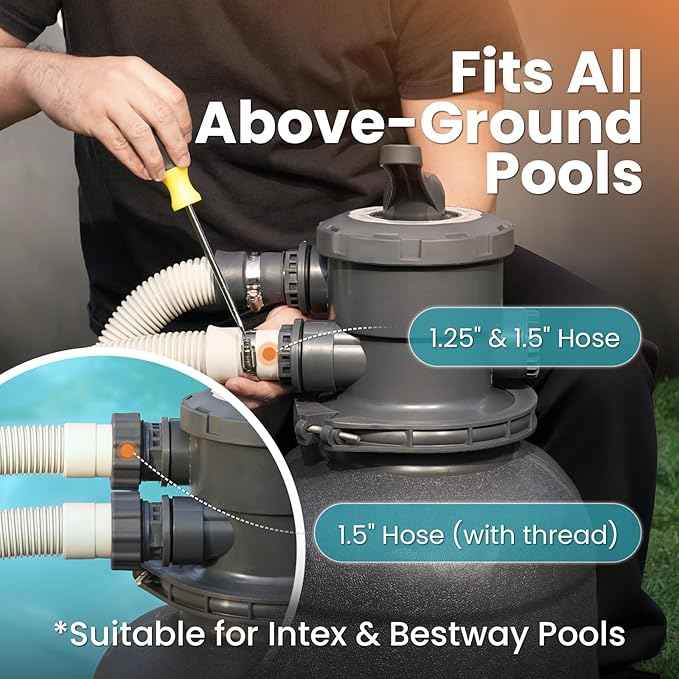 Sand Filter Pump for Above Ground Pool, Pool Pumps Above Ground with Timer, Pool Sand Filter with 6-Way Valve, Efficient Filtration, 10in, Up to 11,000 Gallons