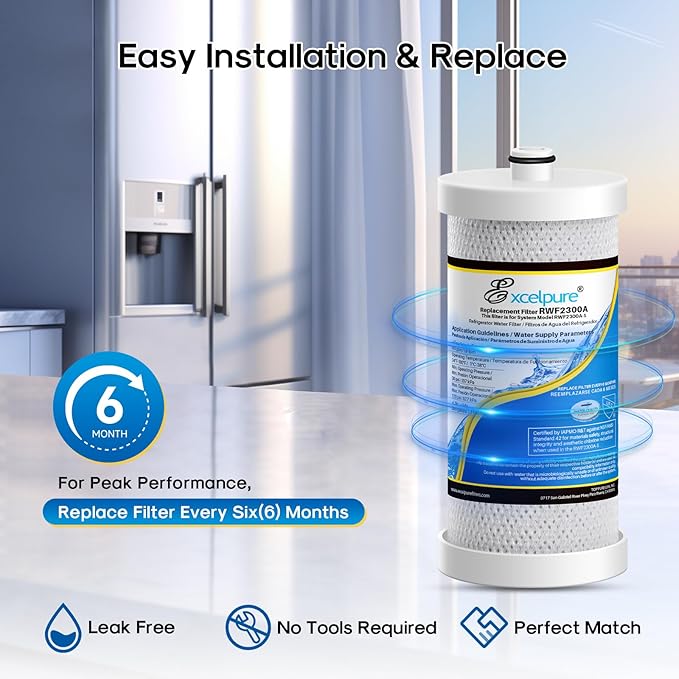 EXCELPURE RWF2300A Refrigerator water filter Replacement For Frigidaire PureSource WF1CB,WFCB, RG100, NGRG2000, WF284, Kenmore 9910, 469906, 469910,3PACK