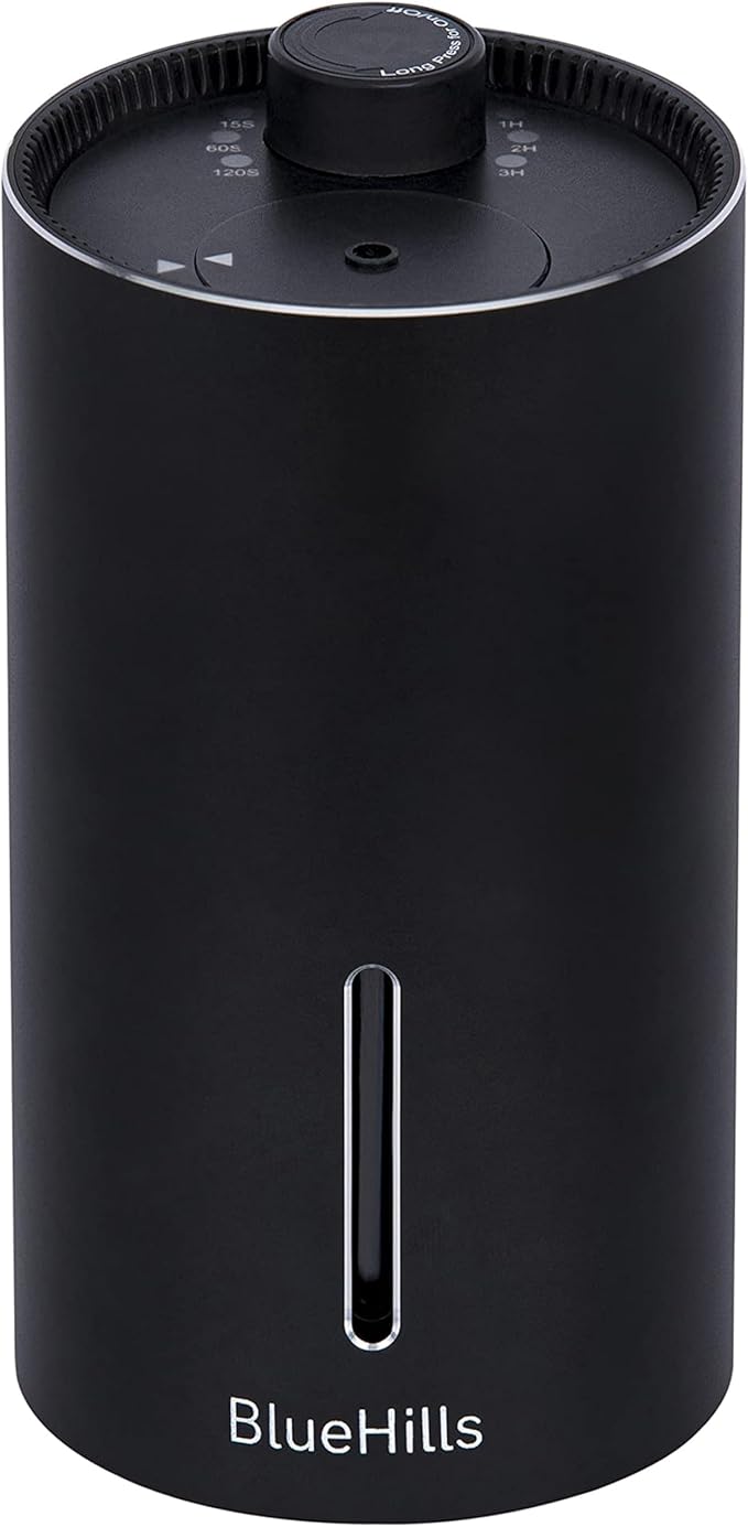 BlueHills Waterless Diffuser Cordless Car Essential Oil Aromatherapy Large Room Portable USB Travel Battery Operated Hotel Home Premium Mini Traveling Diffuser J03 Black