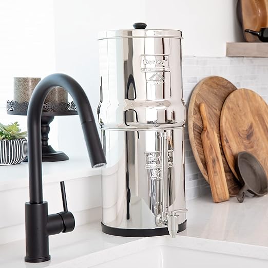 Big Berkey Gravity-Fed Water Filter System with 2 Black Berkey Elements Plus Deluxe 7" Stainless Steel Water View Spigot