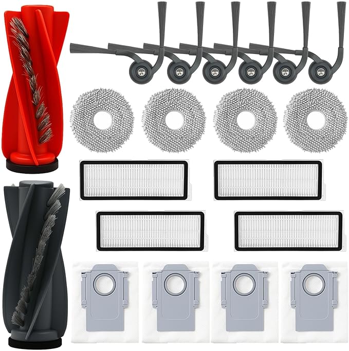 Replacement Parts Accessories Kit Compatible with Roborock Qrevo Curv/Qrevo Edge/Qrevo S5V/Curv S5X/Edge S5A Robot Vacuum Cleaner 1 Dual Main Brush,6 Side Brushes,4 Hepa Filters,4 Mop Pad,4 Dust Bags - AquaVibe
