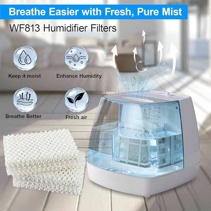 WF813 Humidifier Filter Replacement for Equate EQWF813/EQ-2119-UL, Relion RCM-832/RCM-832N, Procare PCWF813/PCCM-832N Cool Mist Humidifier Wick Filters 4 Pack