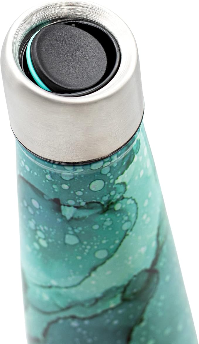 Insulated Water Bottle - On-The-Go Refillable Stainless Steel Water Bottles For Adults, Reusable Thermos Travel Tumbler With Leak-proof Lid For Hot & Cold Beverages (17Oz. Bubbly Green)