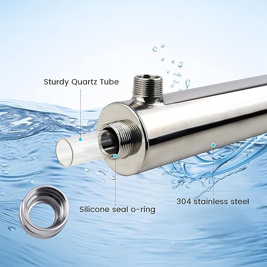 12 GPM Whole House UV Water Filter，uv Light Water Purifier with 1 Extra UV Tube， 55W Ultraviolet Purifier for RO Systems, 3s to Fill a 200ml Water Cup