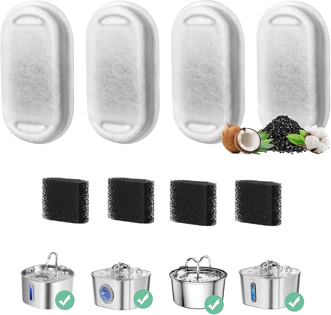 Cat Water Fountain Filter, 4 Pack Cat Fountain Filter Replacement for 108oz/3.2L & 74oz/2.2L Stainless Steel cat Water Dispenser, Pet Fountain Filters Replacement