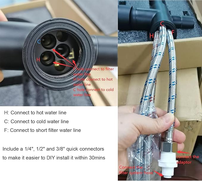 3 Way Kitchen Faucet, Drinking Water Faucet, Filter Kitchen Faucet for Water Filtration System, 3 in 1 Commercial Style Pull-Down 2 Handles, Black and Brushed Gold