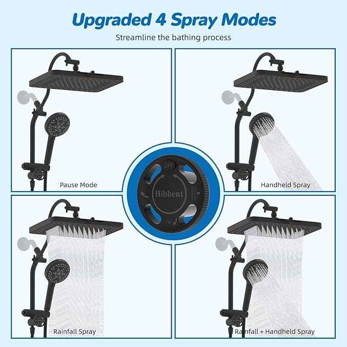 Hibbent cUPC Certified 13'' Shower Head Combo, High Pressure 5 Spray Rainfall Showerhead, 10 Spray Handheld, All Metal Easy Reach 4-way Diverter with Pause Mode, 71'' Hose & Holder, Oil-Rubbed Bronze