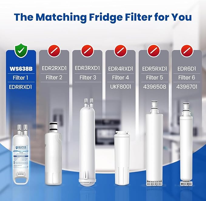Waterspecialist EDR1RXD1 Water Filter,Replacement for W10295370A, Everydrop® Filter 1, EDR1RXD1B, P8RFWB2L, P4RFWB, Kenmore® 46-9081, 46-9930, WS638 Refrigerator Water Filter, 4 Filters