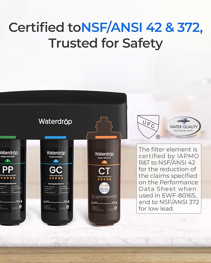 Waterdrop WD-10CT Under Sink Water Filter, Replacement for Waterdrop TSA & TSB 3-Stage Under Sink Water Filter System