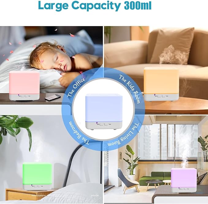 Essential Oil Diffuser 300ml White Cute Humidifier with Adjustable Mist Mode,Auto Off,7-Colors Night lignts 3 in 1 Portable Aroma Diffuser for Bedroom/Office/Home(Orange/Peppermint)