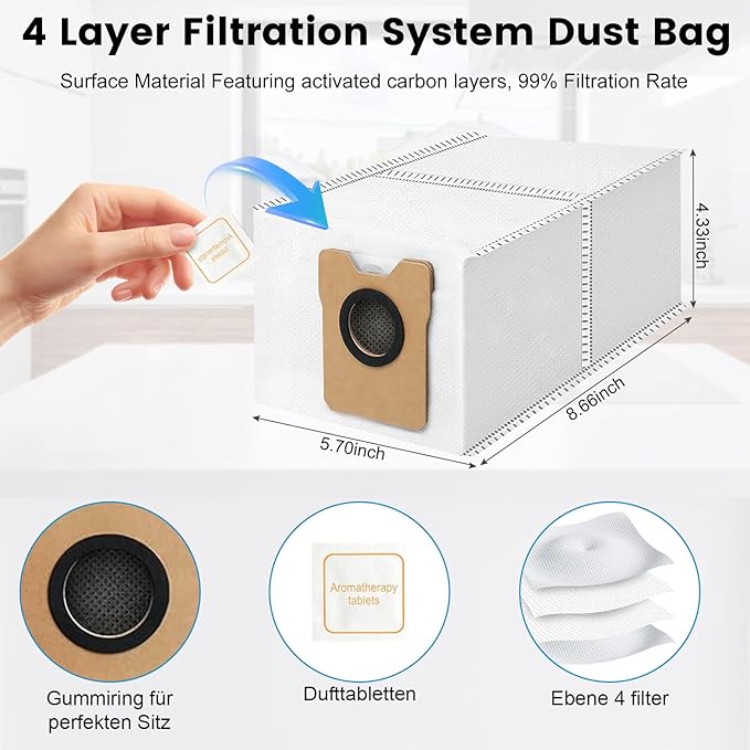 26 Pack Replacement Accessories Compatible with eufy Robot Vacuum C10，2 Mainbrush 4 Filter 6 Dust Bag 6 Sidebrush 1Cleaning Brush 1Screwdriver,6Scented Stick - AquaVibe