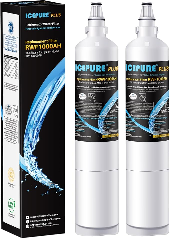 ICEPURE PLUS RWF1000AH NSF/ANSI 53 Certified Refrigerator Water Filter Replacement for Kenmore 46-9990, LG LT600P 5231JA2006B 5231JA2006A-S, KENMORECLEAR 9990, FML-2, LSC27931ST, LFX25960ST, 2PACK - AquaVibe