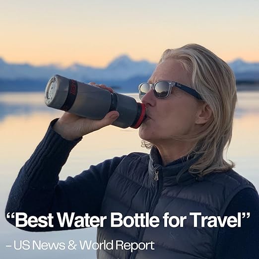 Water-to-Go Water Filter Bottle for International Travel - 24oz/75cl Filtered Water Bottle for Portable Purification - Eco-Friendly Bioplastic, New Leak-Proof Lid, Filters Viruses Most Bottles Miss