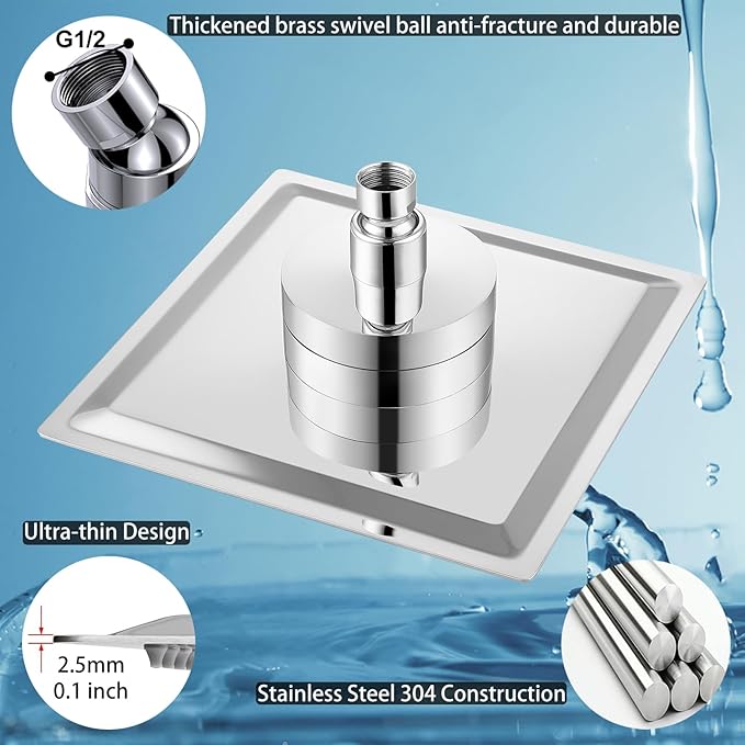 Filtered Shower Head, Stainless Steel High Pressure Shower Head with 15 Stage Hard Water Filter Cartridge for Remove Chlorine and Harmful Substances(Chrome,8")