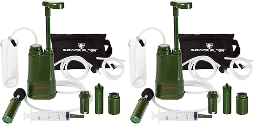 Survivor Filter PRO Extender Series - Portable Water Filter Pump with Extra Replacement Filters (Pack of 2)