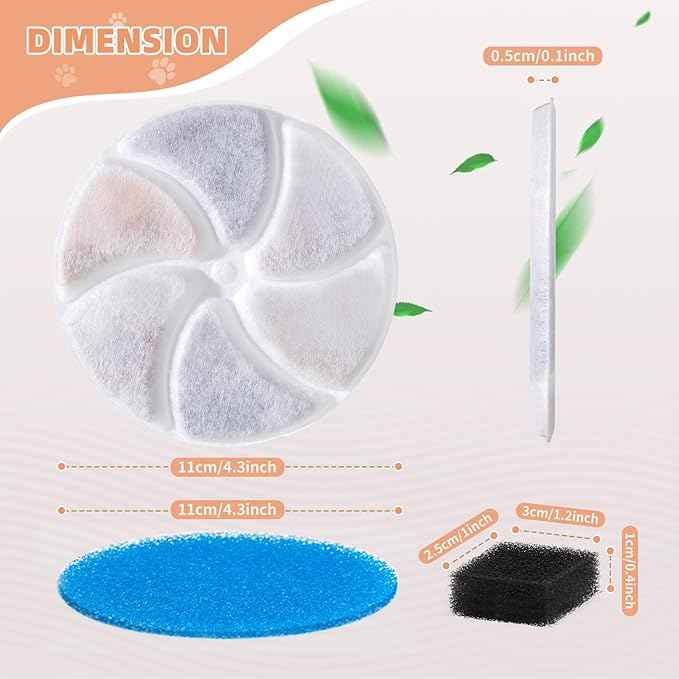6 Set Cat Water Fountain Replacement Filter Only for KWUY 7L/236oz/1.8Gal Stainless Steel Cat Water Fountain, DYSJ01 Battery Operated Cordless Automatic Pet Water Dispenser