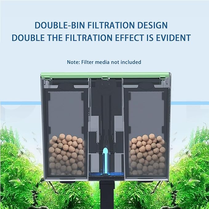 Aquarium Filter Hang on Fish Tank Filters Adjustable Ultra-Quiet Powerful U-V Fish Tank Filter for Aquariums Up to 45 Gal, Green Clean Machine