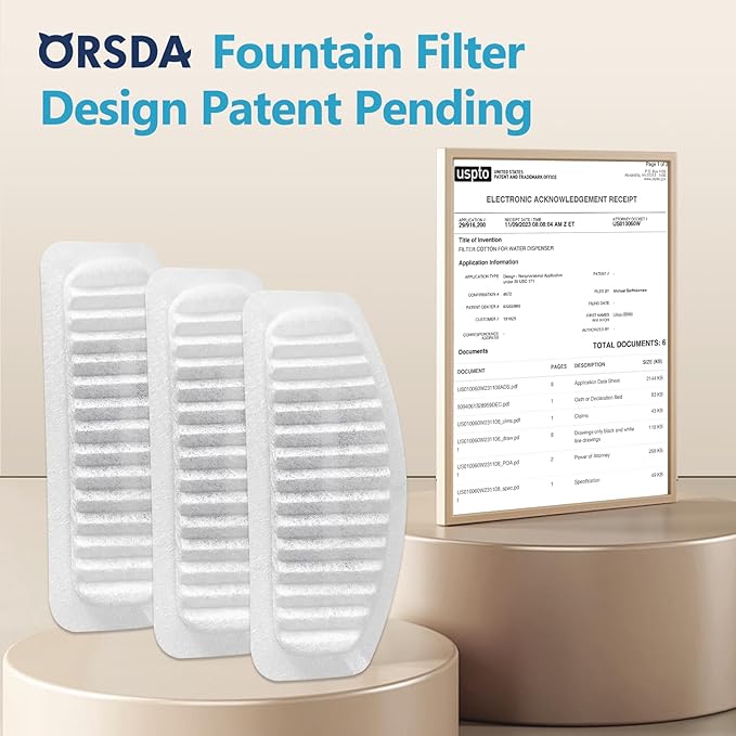 ORSDA Cat Water Fountain Filters, Replacement Carbon, Resin Filter ONLY for D30 67oz/2L Automatic Cat Fountain Dog Water Dispenser, 4 Filtration System (12PCS Filters）