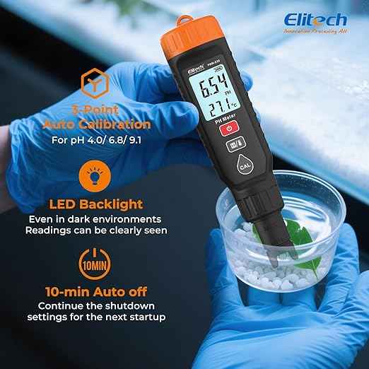 Elitech Professional pH Pen Meter - Digital Tester for pH & Temperature in Hydroponics, Growing Solutions with Full Calibration Kit for Plant Health, PHM-230