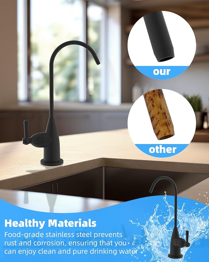 Hibbent Drinking Water Faucet for Bar and Kitchen Sink, Stainless Steel Reverse Osmosis RO Faucet for Under-Sink Filtration System, Matte Black Finish