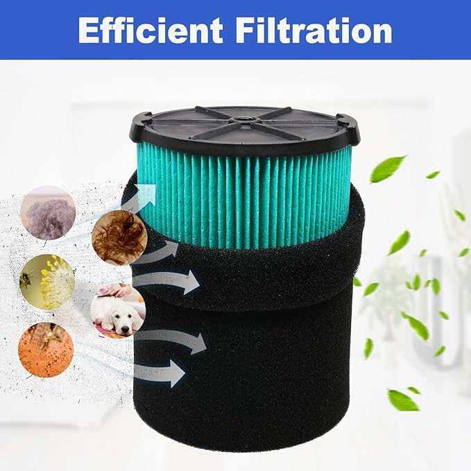2 Pack VF6000 Filters + 4 Pack VF3502 Filter Bags + 4 Pack Foam Sleeve for Ridgid 5-20 Gallon Wet Dry Vacuum Cleaner (10 Pack) - AquaVibe