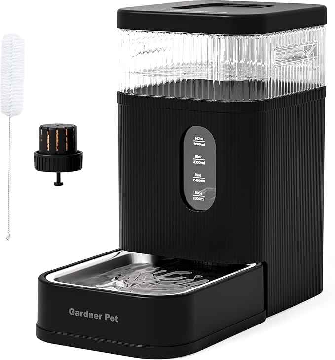 Gardner Pet 2.2 Gallon Automatic Dog Water Bowl Dispenser 8.5L Gravity Water Feeder with Stainless Steel Bowl & Maifan Stone Filter, BPA-Free for for Cats and Dogs (Black, 2.2 Gallon)