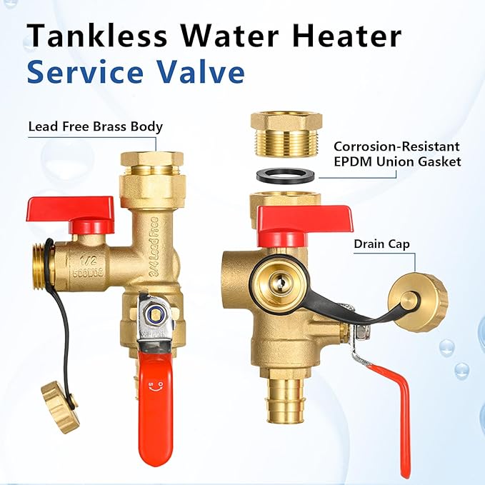 3/4 Inch GUOFIS IPS Tankless Water Heater Valve Kit with Pressure Relief Valve(3/4"FIPx 3/4" PEX-A Expansion F1960),1 Set Water Heater Valve Kit