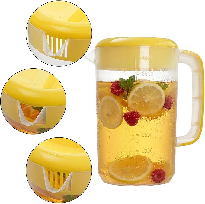 Jucoan 2 Pack 1 Gallon Plastic Water Pitcher with Lid, Large Gallon Water Jug, Juice and Iced Tea Beverage Carafe with Filter Lid, Handle, Scale for Fridge, Party