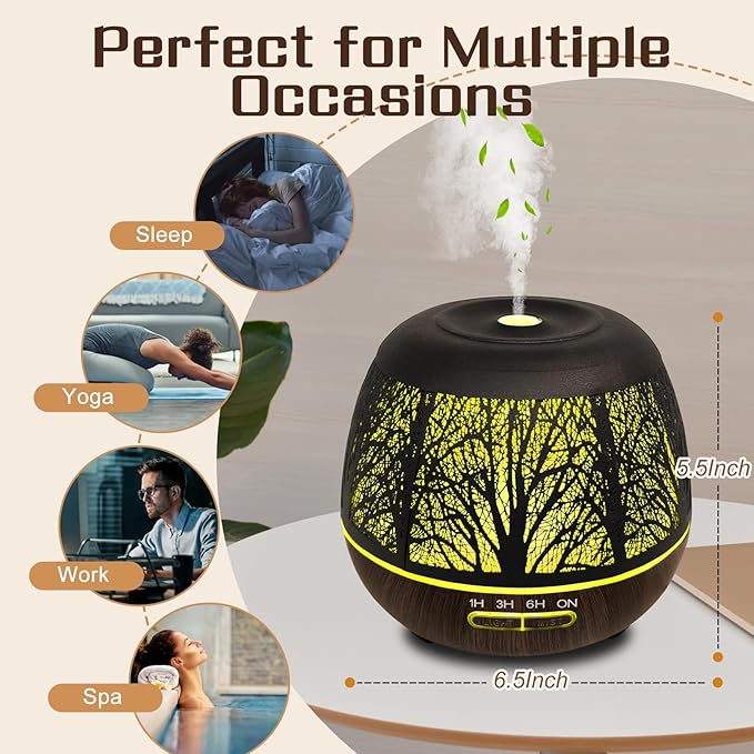 Essential Oil Diffuser for Bedroom 400ml,Diffusers for Home with Remote Control,Cool Mist Humidifier Large Room,Ultrasonic Scent Diffuser Waterless Auto Off,7 Colors Light & 3 Mist Modes for Desk Tree