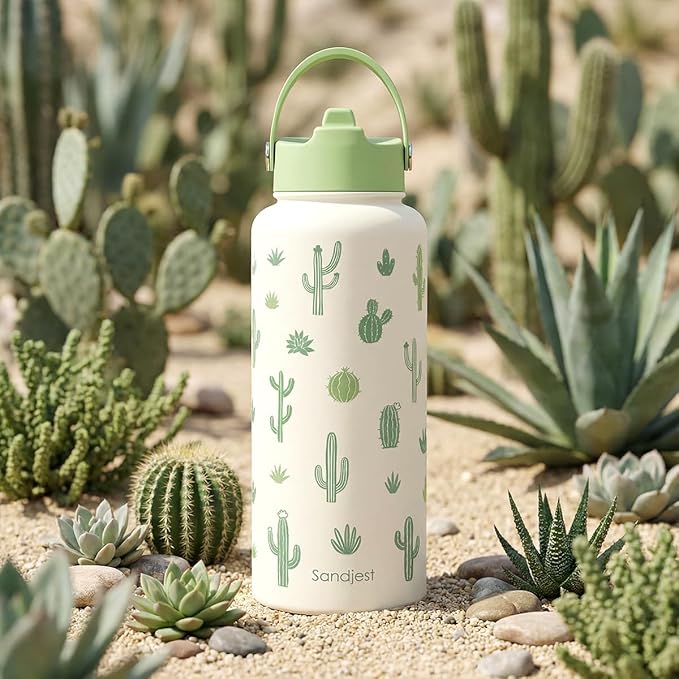 Cactus Gift for Women, Water Bottle Stainless Steel 32oz with Lid & Straw, Plants Lover Insulated Bottles Gifts for Girls Friends Teens Birthday Christmas