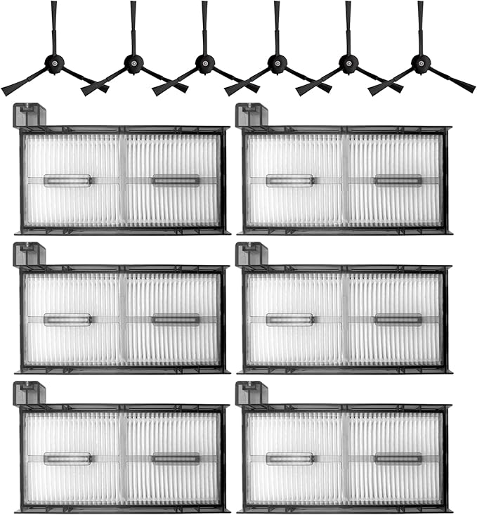 6-Pack Replacement Filters & 6 Side Brushes for eufy X8 Pro Robot Vacuum - Premium HEPA Filter & Tangle-Free Brush Set - Exact Fit for X8 Pro Series - AquaVibe