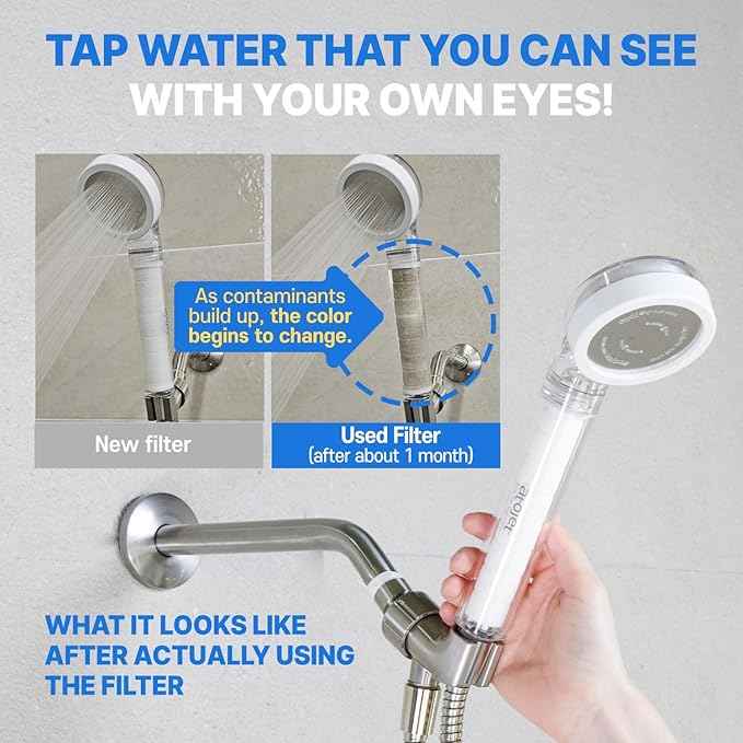 Filter Showerhead Born From Korea’s Beauty Heritage – Pure Carbon Filters for Softer Skin & Smoother Hair | Eco Hose 2M (79in) l 6 Month Advanced Filtration Set (AJ8200MC-ECO-6MO-SLV)