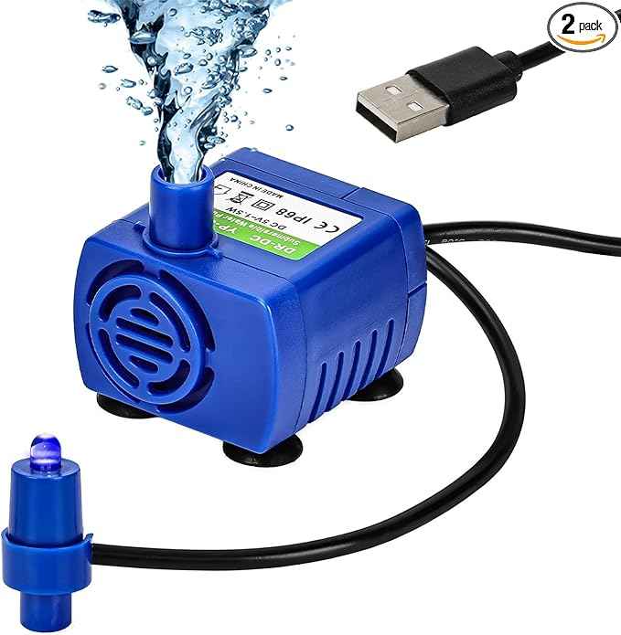 Submersible Water Pump, Small USB Quiet Cat Water Fountain Pump for Pet, Fish Tank, Aquarium DC5V 1.5W 200L/H with Light (2, Blue)