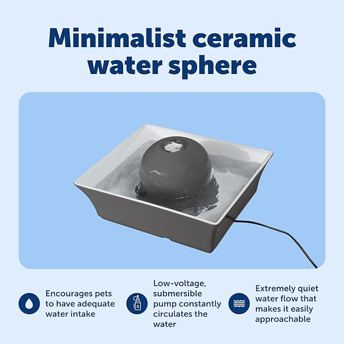 PetSafe Drinkwell Ceramic Pet Water Fountain - Quiet Automatic 70oz Dispenser for Cats & Dogs with Filters - Dishwasher Safe Square Design